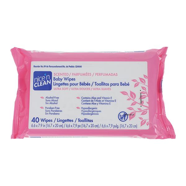 PDI Professional Disposables Nice N Clean Baby Wipes Alcohol/Paraben Free White Aloe/Vitamin E/Chamomile Disposable Scented Not Made With Natural Rubber Latex 7.9x6.6" 40/Box, 12 BX/CA - Q34540