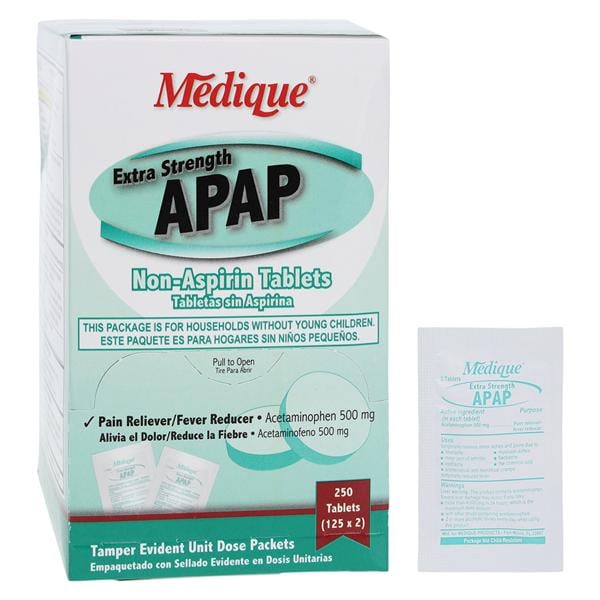 Medique Products Apap Pain Reliever/Fever Reducer Tablets 500mg Extra Strength 125x2/Box - 17548
