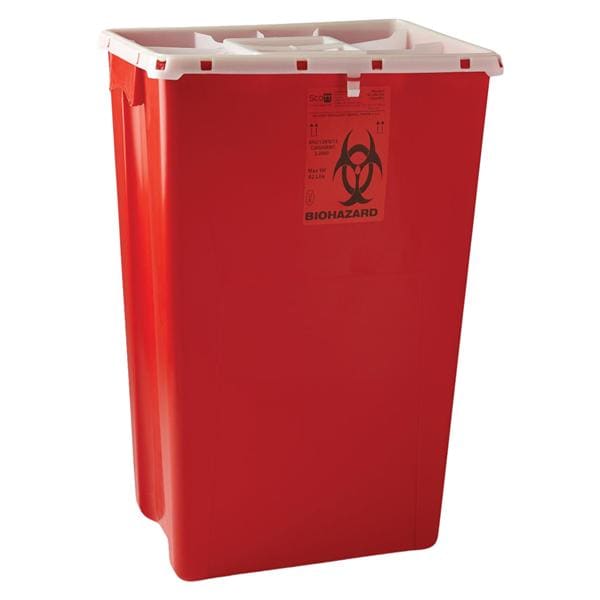 Medline Industries Inc -Sharps Container 18gal Red 10.857x10.857x10.857" Port Lid Locking Lid Plastic Large Built-In Handles Nestable Manual Floor Cart Mount Non-Sterile Disposable PG-II 7/Case MDS705318
