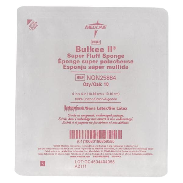 Medline Industries Inc Bulkee Fluff Gauze Sponge 4x4" 12 Ply Sterile Not Made With Natural Rubber Latex  - NON25884