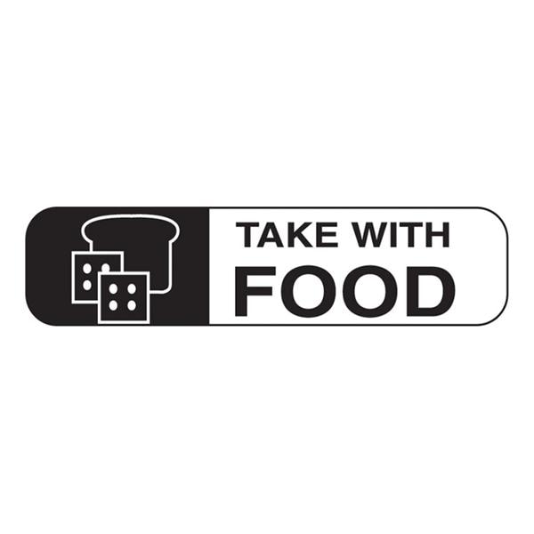 Health Care Logistics Label Take with Food White English 1-5/8x3/8" 1000/Rl - 2010