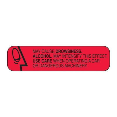Health Care Logistics Label May Cause Drowsiness/Alcohol Red/Black 1-5/8x3/8" 1000/Rl - 2001