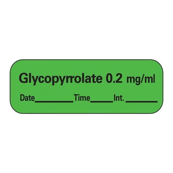 Precision Dynamics Corp. Anesthesia Label DTI Glycopyrrolate 0.2mg/mL Green 1-1/2x1/2" 600/Rl - LAN-9D02