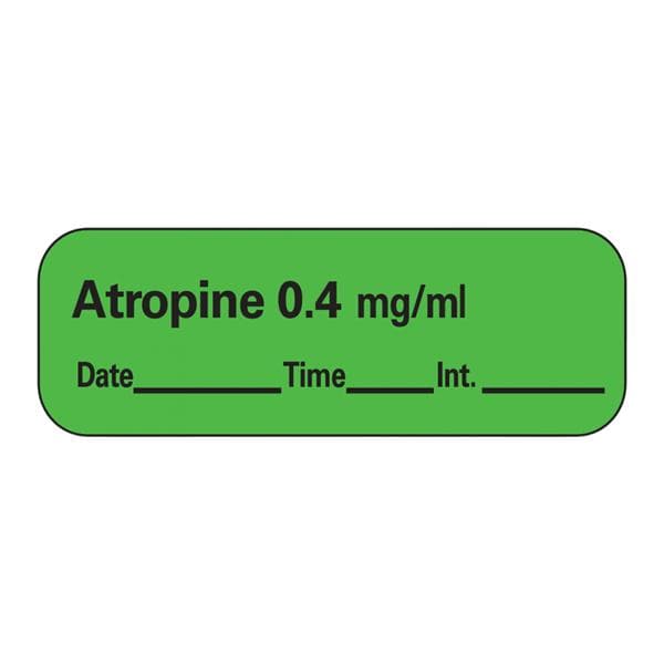 Precision Dynamics Corp. Anesthesia Label DTI Atropine 0.4mg/mL Green 1-1/2x1/2" 600/Rl - LAN-1D04
