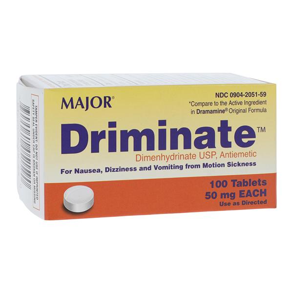 Major Pharmaceuticals Driminate Antiemetic Tablets 50mg 100/Bottle - 700621