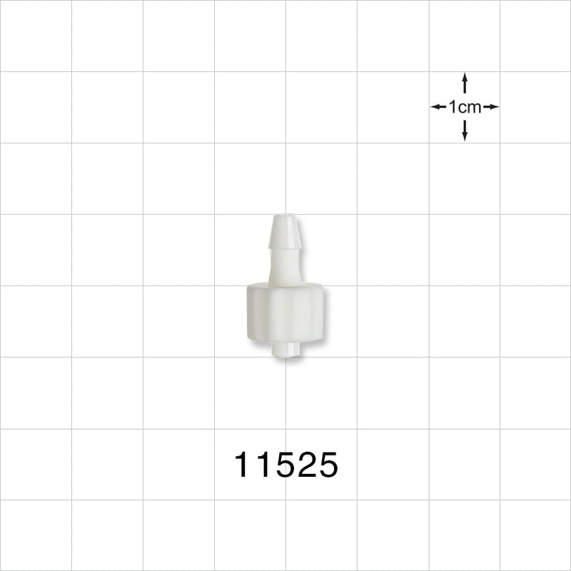 Male Luer Lock, Barbed, White - Fits 1/8 inch ID Tubing (0.125 inch, 3.18 mm) - 11525