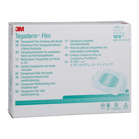 3M Medical Products Tegaderm Film IV/Frame Style Dressing 4x4-3/4" Sterile Large Adhesive Trans LF, 4 BX/CA - 1616
