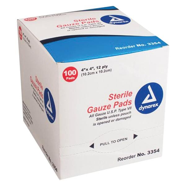 Dynarex Corporation  100% Cotton Gauze Sponge 4x4" 12 Ply Sterile Not Made With Natural Rubber - 3354