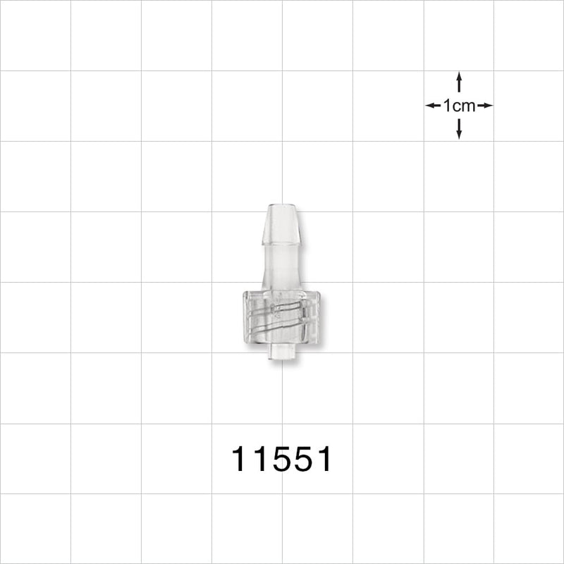 Male Luer Lock, Barbed, Clear - Fits 5/32 inch ID Tubing (0.156 inch, 3.97 mm) - 11551