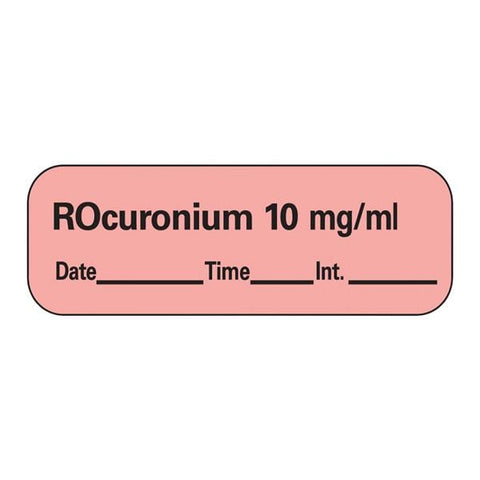 Precision Dynamics Corp. Anesthesia Label DTI Rocuronium 10 mg/mL Fluorescent Red 1-1/2x1/2" 600/Rl - LAN-161D10