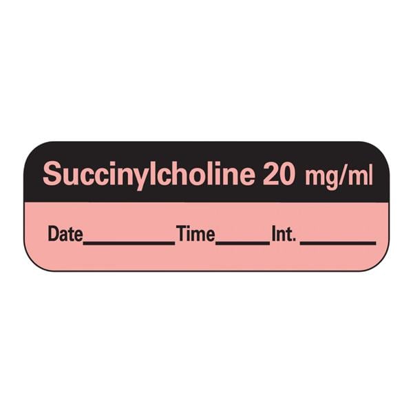 Precision Dynamics Corp. Anesthesia Label DTI Succinylcholine 20mg/mL Fluorescent Red 1-1/2x1/2" 600/Rl - LAN-20D20