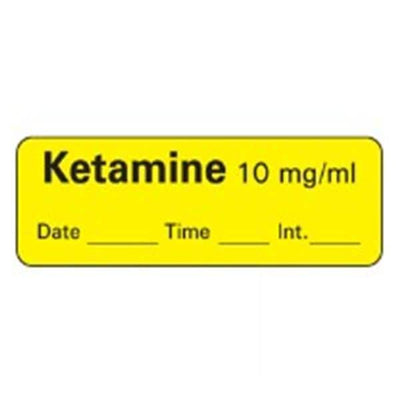 Precision Dynamics Corp. Anesthesia Label DTI Ketamine 10mg/ml Yellow 600/Rl - LAN-60D10