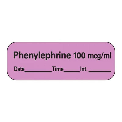 Precision Dynamics Corp. Anesthesia Label DTI Phenylephrine 100mcg/mL Violet 1-1/2x1/2" 600/Rl - LAN-81D100