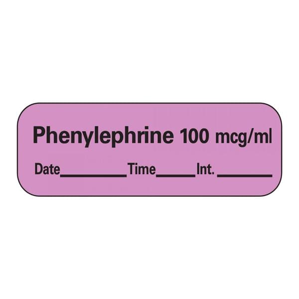 Precision Dynamics Corp. Anesthesia Label DTI Phenylephrine 100mcg/mL Violet 1-1/2x1/2" 600/Rl - LAN-81D100