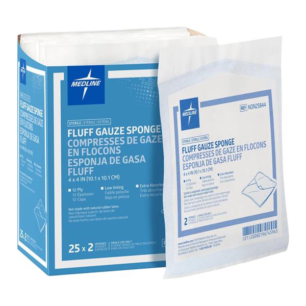 Medline Industries Inc Cotton Gauze Sponge 4x4" 12 Ply Sterile Not Made With Natural Rubber Latex  - NON25844