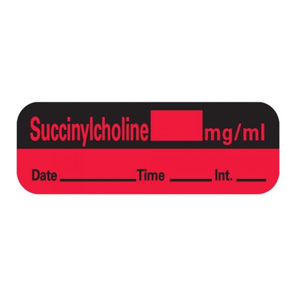 Precision Dynamics Corp. Anesthesia Label DTI Succinylcholine mg/ml Fluorescent Red 1-1/2x1/2" Each - LAN-20