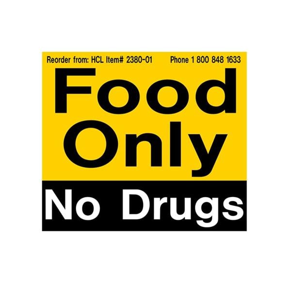 Health Care Logistics Magnet/Label Food Only No Drugs 3-5/8x3" Each - 2380-01