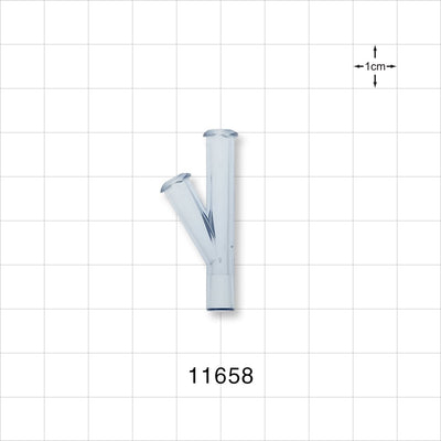 Y Connector, 2 Female Luer Locks, Tubing Port, Clear - 0.16 inch ID (4.06 mm) - 11658
