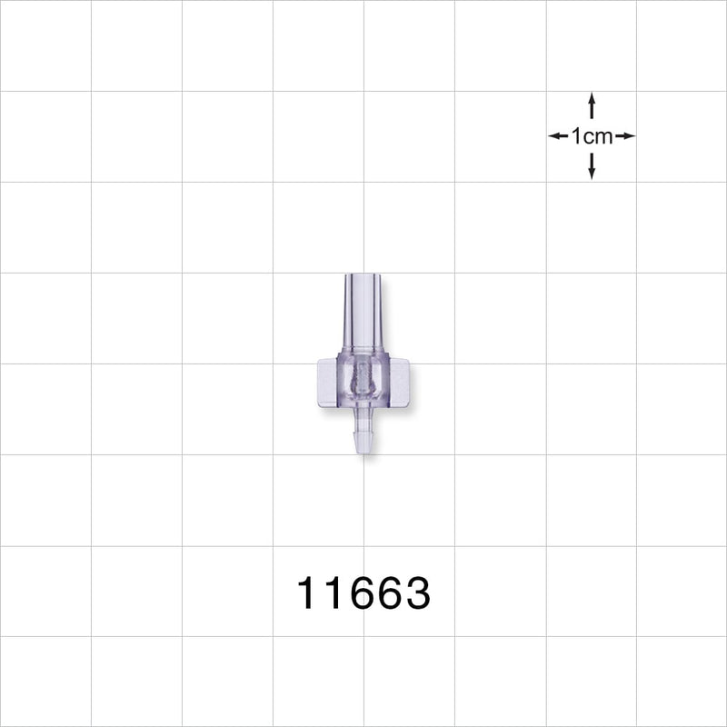 Male Luer Slip, Barbed, Clear - Fits 1/16 inch ID Tubing (0.063 inch, 1.59 mm) - 11663