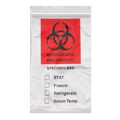 Action Health -Econo-Zip Specimen Transport Bag 2mil 6x9" Red/Black Zipper Closure Plastic Biohazard Symbol Non-Sterile Disposable Document Pouch/4-Wall 1000/Case A60902BH
