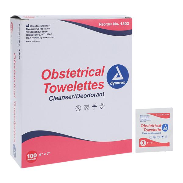 Dynarex Corporation Obstetrical Towelette Alcohol 5% Skin Scented 5x7" 100/Box, 10 BX/CA - 1302