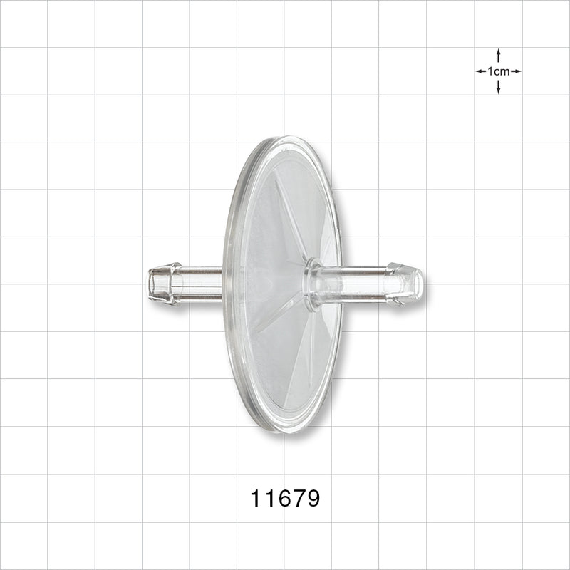 Insufflation Filter, Barbed - 50 mm; 0.337 inch OD Hose Barbs (8.55 mm); 0.1 micron - 11679