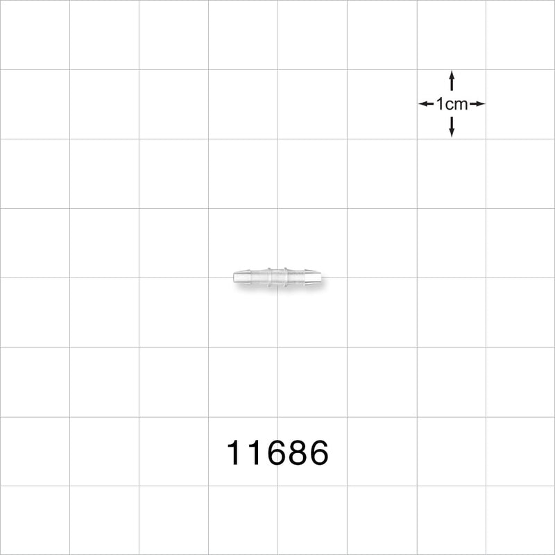 Straight Connector, Barbed, Natural - Fits 1/16 inch Tubing (0.063 inch, 1.59 mm) - 11686