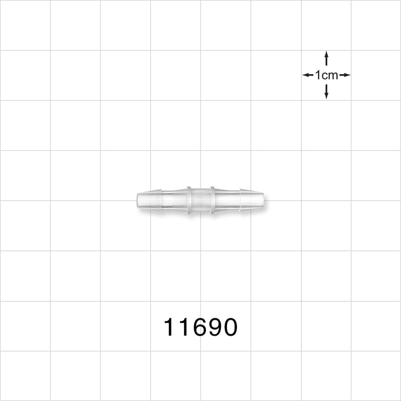 Straight Connector, Barbed, Clear - Fits 1/8 inch ID Tubing (0.125 inch, 3.18 mm) - 11690