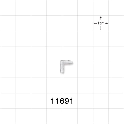 Elbow Connector, Barbed, Natural - Fits 1/16 inch ID Tubing (0.063 inch, 1.59 mm) - 11691