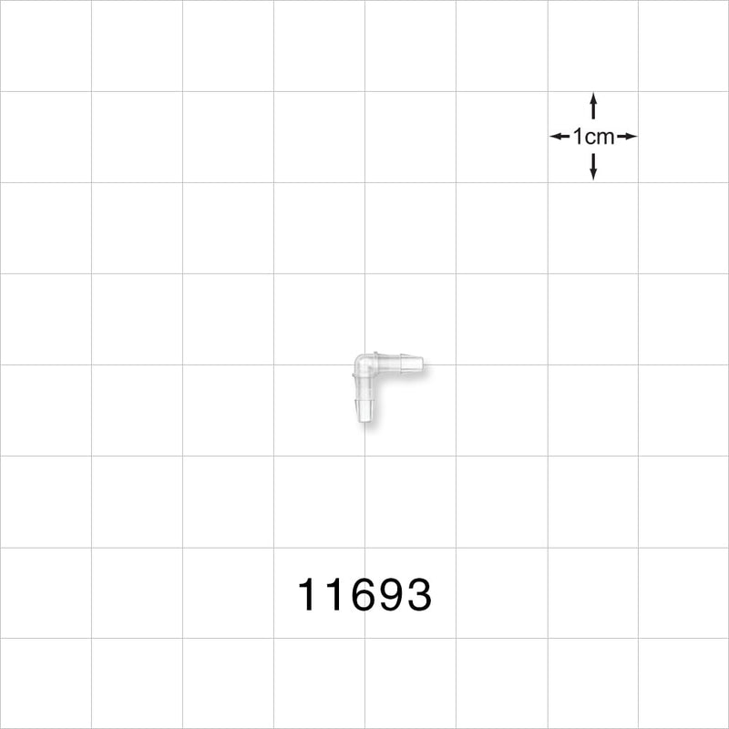 Elbow Connector, Barbed, Natural - Fits 1/16 inch ID Tubing (0.063 inch, 1.59 mm) - 11693