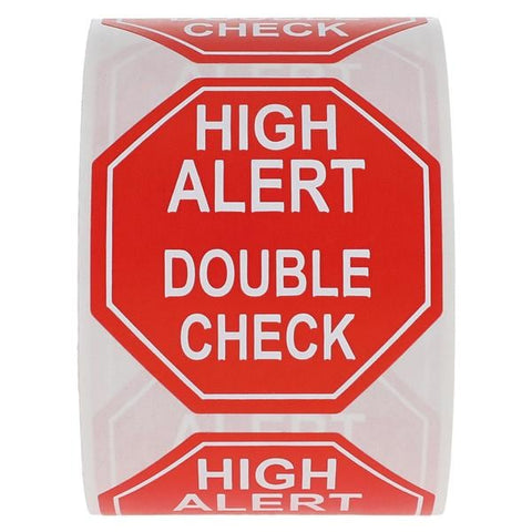 Health Care Logistics Label High Alert Double Check Red English 2x2 500/Package - 8354