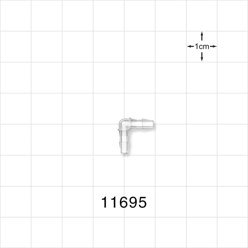 Elbow Connector, Barbed, Natural - Fits 3/32 inch ID Tubing (0.094 inch, 2.38 mm) - 11695
