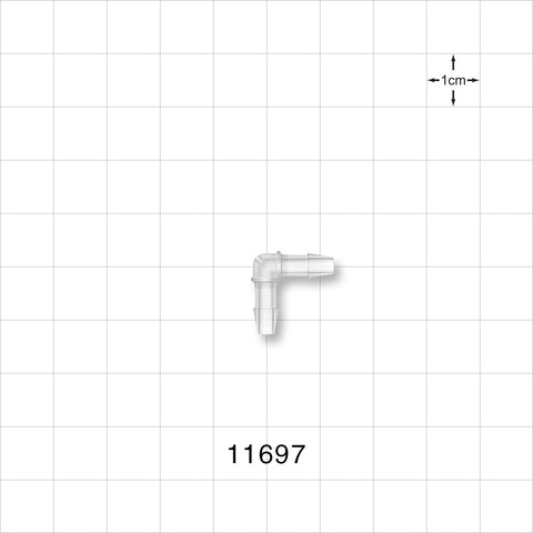 Elbow Connector, Barbed, Natural - Fits 1/8 inch ID Tubing (0.125 inch, 3.18 mm) - 11697