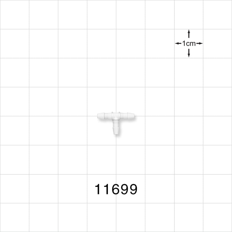 T Connector, Barbed, Natural - Fits 1/16 inch ID Tubing (0.063 inch, 1.59 mm) - 11699