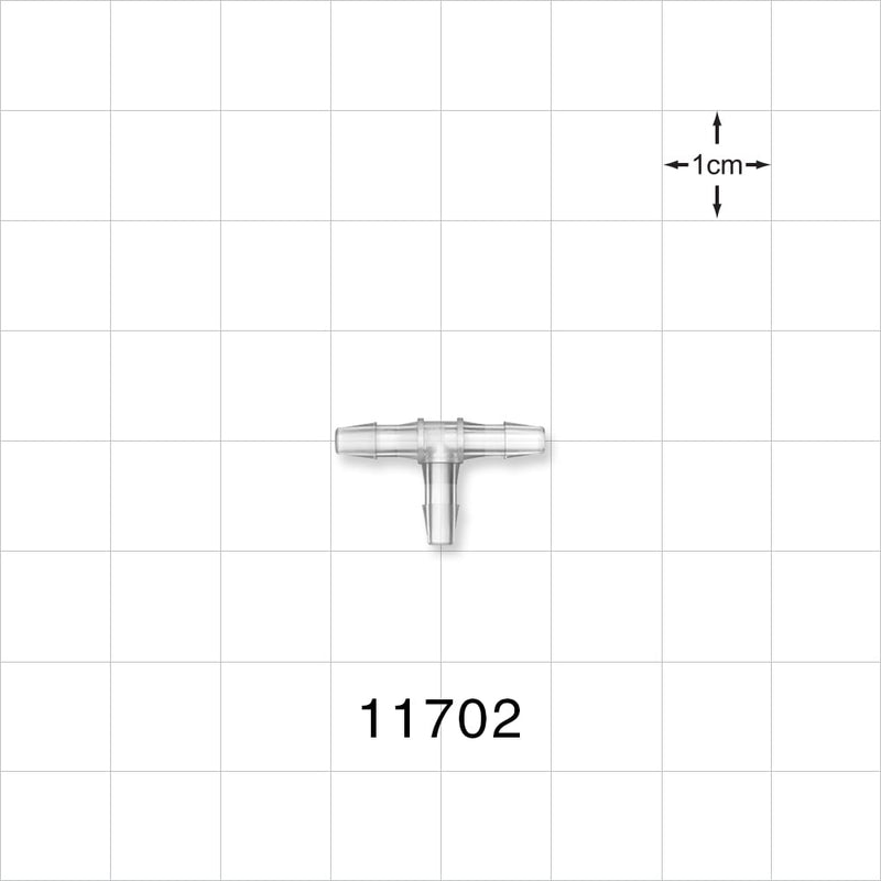T Connector, Barbed, Natural - Fits 3/32 inch ID Tubing (0.094 inch, 2.38 mm) - 11702