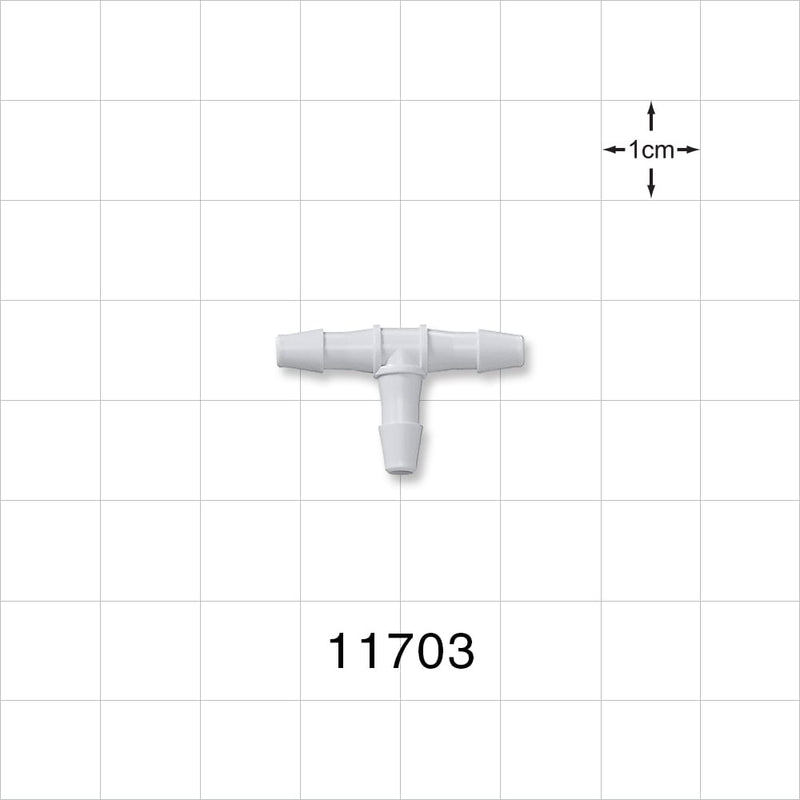 T Connector, Barbed, Natural - Fits 1/8 inch ID Tubing (0.125 inch, 3.18 mm) - 11703