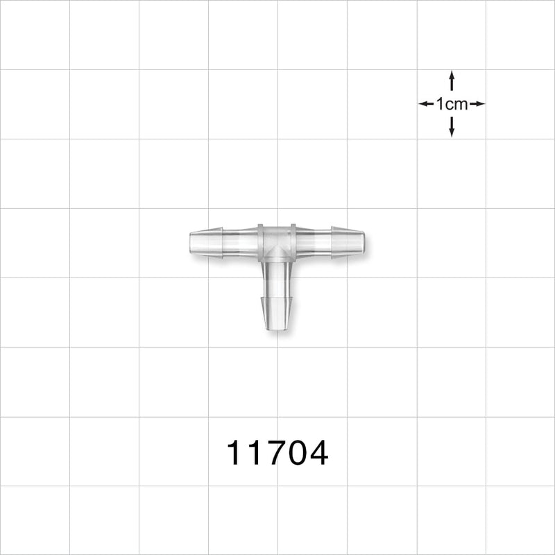 T Connector, Barbed, Natural - Fits 1/8 inch ID Tubing (0.125 inch, 3.18 mm) - 11704