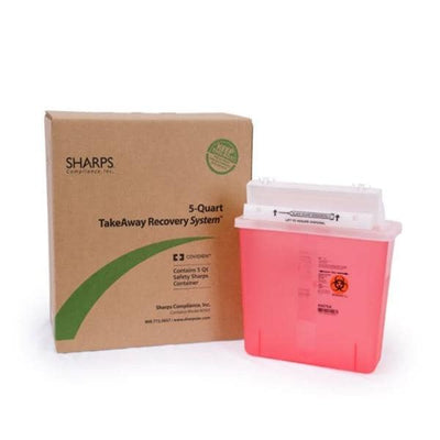Sharps Compliance Inc -TakeAway Sharps Mailer System 5qt Red/White 12-1/4x4-3/4x10-1/2" Plastic Recovery System Each 80501