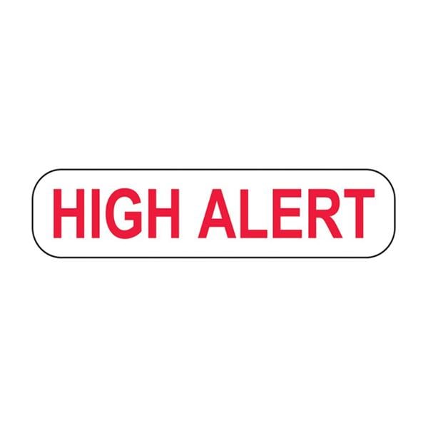 Health Care Logistics Labels High Alert 1-5/8x3/8" White/Red 1000/Package - 8350