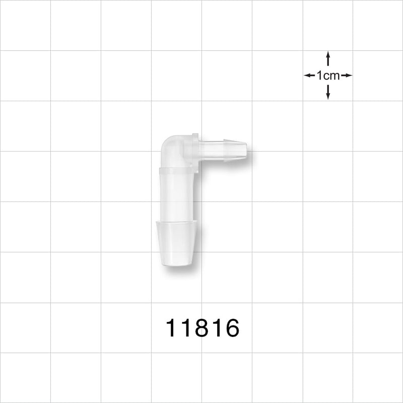 Elbow Connector, Barbed, Natural - Fits 1/4 inch ID x 1/8 inch ID Tubing (0.25 inch x 0.125 inch, 6.35 mm x 3.18 mm) - 11816
