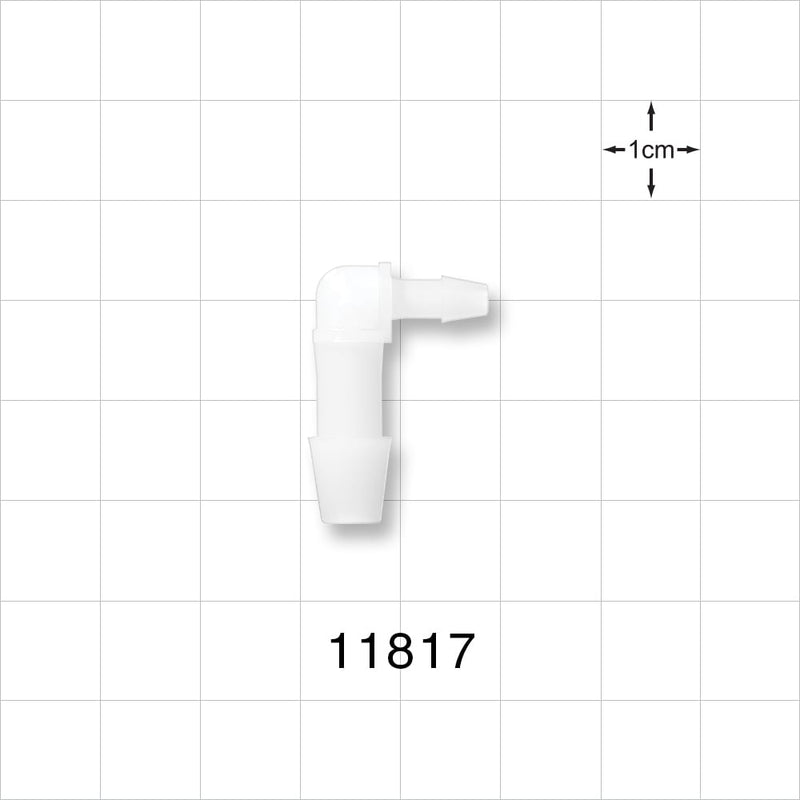 Elbow Connector, Barbed, Natural - Fits 1/4 inch ID x 1/8 inch ID Tubing (0.25 inch x 0.125 inch, 6.35 mm x 3.18 mm) - 11817