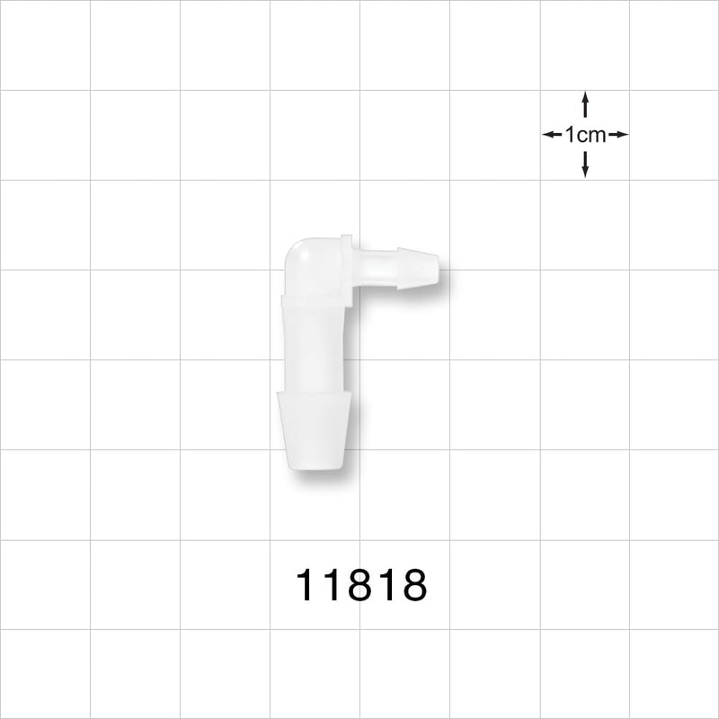 Elbow Connector, Barbed, Natural - Fits 1/4 inch ID x 1/8 inch ID Tubing (0.25 inch x 0.125 inch, 6.35 mm x 3.18 mm) - 11818