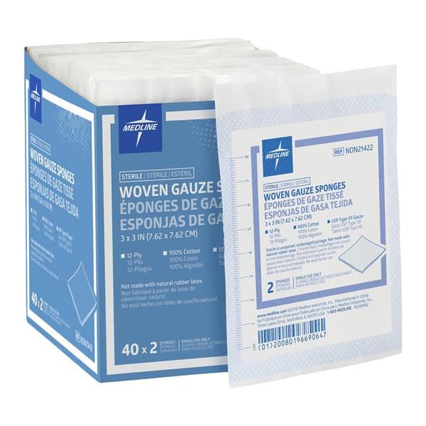 Medline Industries Inc Caring Cotton Gauze Sponge 3x3" 12 Ply Sterile Woven LF  - NON21422