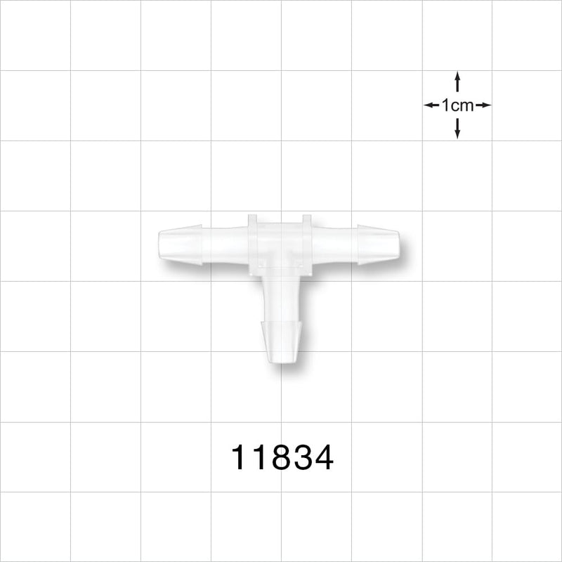 T Connector, Barbed, Natural - Fits 5/32 inch ID Tubing (0.156 inch, 3.97 mm) - 11834