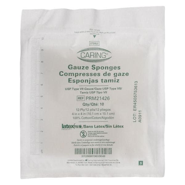 Medline Industries Inc Soft Plug Cotton Plug Sponge 4x4" 12 Ply Sterile LF  - PRM21426