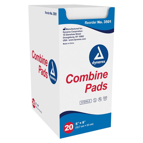 Dynarex Corporation Fluff Filled ABD Combine Pad 5x9" Sterile Non-Woven Outer, 20 BX/CA - 3501