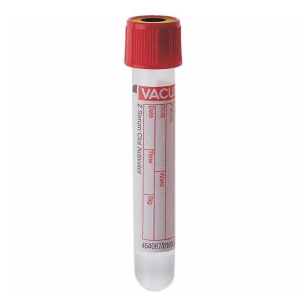 Greiner Vacuette Vacuette Venous Blood Collection Tube Red/Yellow 13x75mm 3.5mL Pl-Cp Plstc 50/Pk, 24 PACK/CASE - 454067P