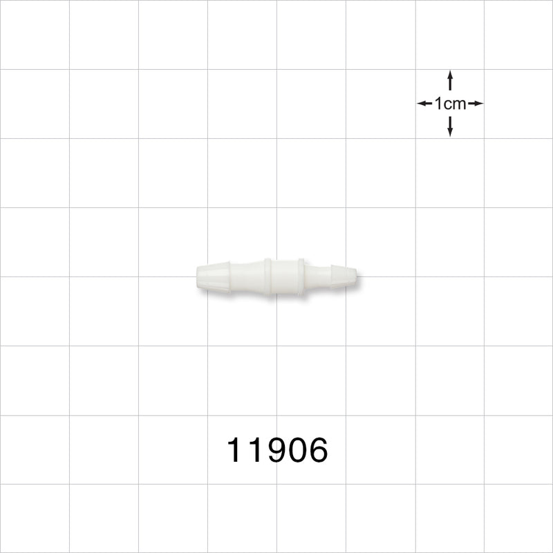 Straight Connector, Reducer, Barbed, White - Fits 1/8 inch x 3/32 inch ID Tubing (0.125 inch x 0.094 inch, 3.2 mm x 2.38 mm) - 11906