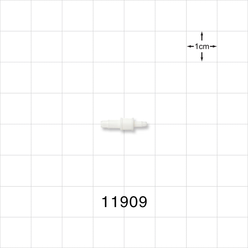 Straight Connector, Reducer, Barbed, White - Fits 3/32 inch x 1/16 inch ID Tubing (0.094 inch x 0.063 inch, 2.38 mm x 1.59 mm) - 11909