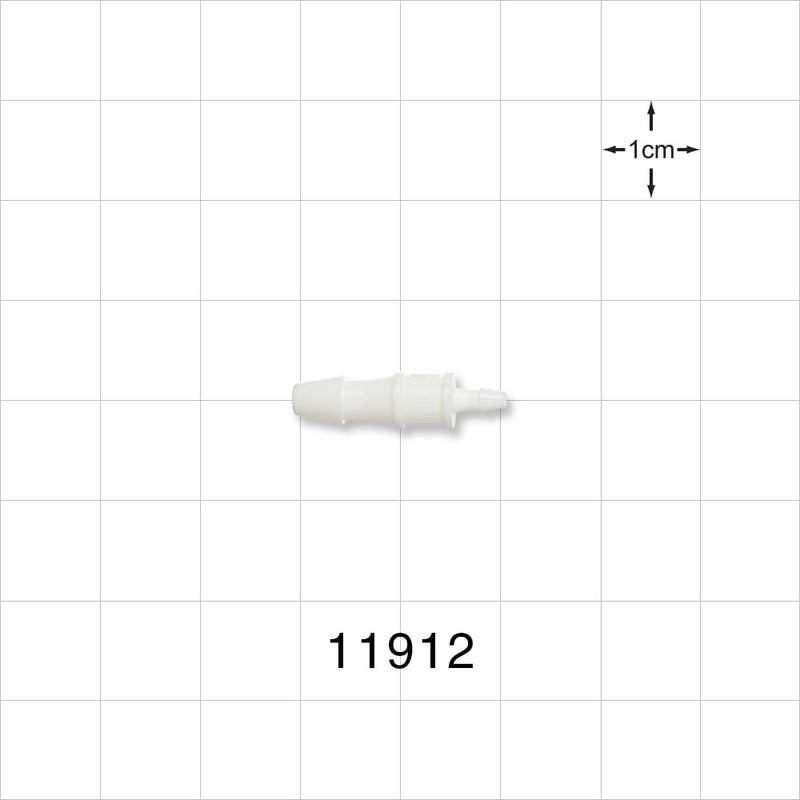 Straight Connector, Reducer, Barbed, White - Fits 1/8 inch x 1/16 inch ID Tubing (0.125 inch x 0.063 inch, 3.2 mm x 1.59 mm) - 11912